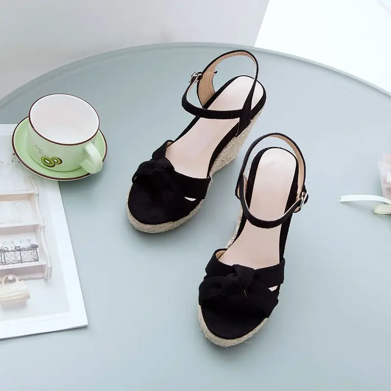 REAVE CAT Brand Women Sandals Open Toe Flock Suede Wedges 11cm Platform Buckle Strap Big Size 44 45 46 Soft Leisure Daily Shoes