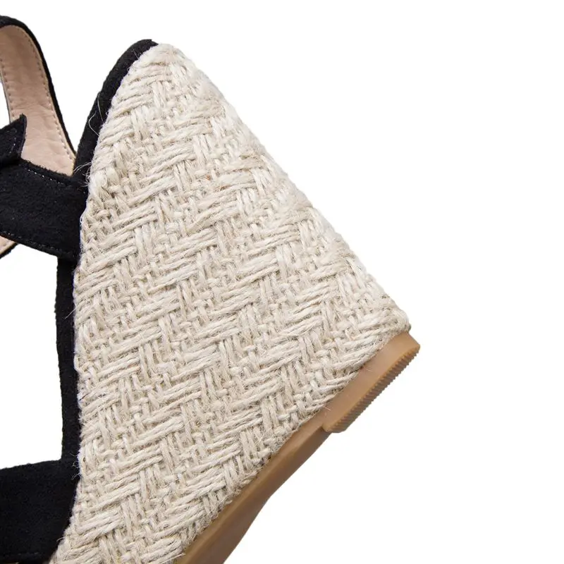 REAVE CAT Brand Women Sandals Open Toe Flock Suede Wedges 11cm Platform Buckle Strap Big Size 44 45 46 Soft Leisure Daily Shoes