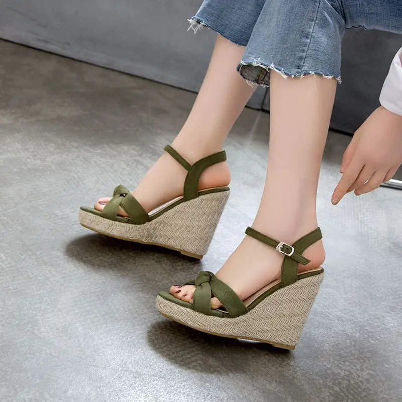 REAVE CAT Brand Women Sandals Open Toe Flock Suede Wedges 11cm Platform Buckle Strap Big Size 44 45 46 Soft Leisure Daily Shoes