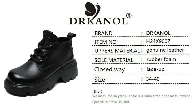 DRKANOL Luxury Design Genuine Leather Ankle Boots For Women Platform Casual Short Boots Women Winter Thick High Heel Warm Shoes