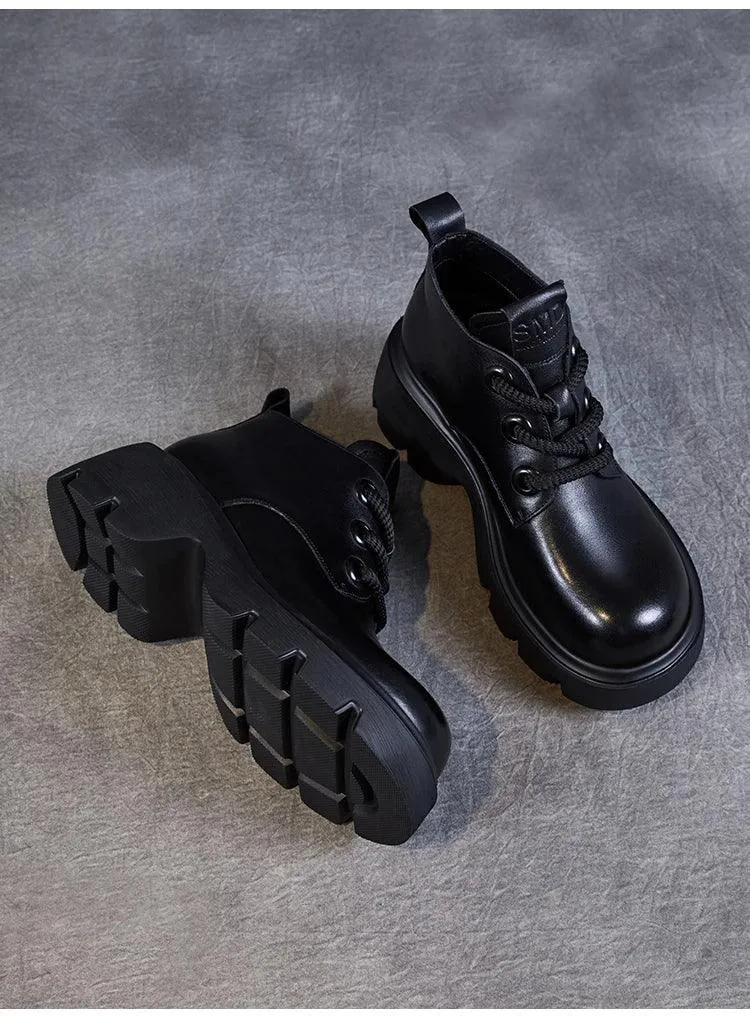 DRKANOL Luxury Design Genuine Leather Ankle Boots For Women Platform Casual Short Boots Women Winter Thick High Heel Warm Shoes