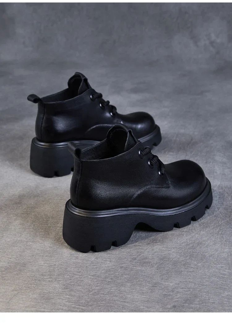 DRKANOL Luxury Design Genuine Leather Ankle Boots For Women Platform Casual Short Boots Women Winter Thick High Heel Warm Shoes
