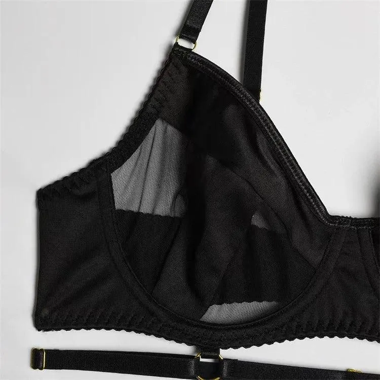 Comeondear Women Suspender Elastic Strap Intimate Underwear Black Plus Size Lingerie Belt Briefs Sexual Mesh Garter Bra Panties