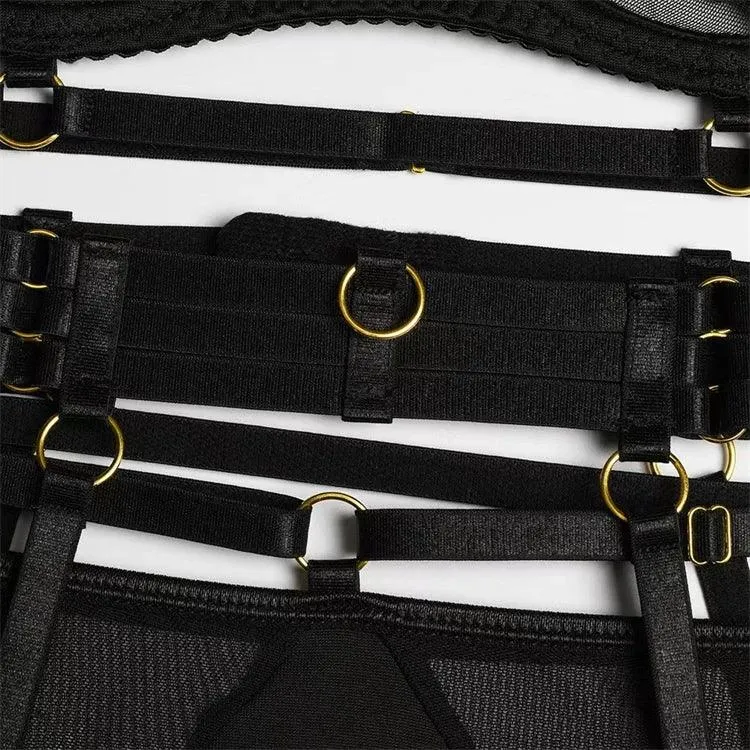 Comeondear Women Suspender Elastic Strap Intimate Underwear Black Plus Size Lingerie Belt Briefs Sexual Mesh Garter Bra Panties