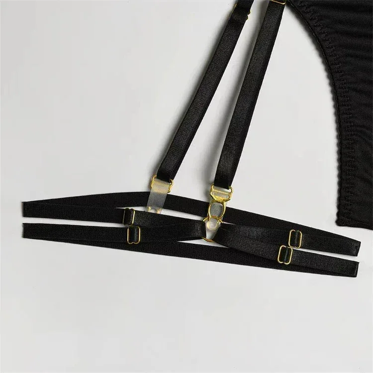 Comeondear Women Suspender Elastic Strap Intimate Underwear Black Plus Size Lingerie Belt Briefs Sexual Mesh Garter Bra Panties