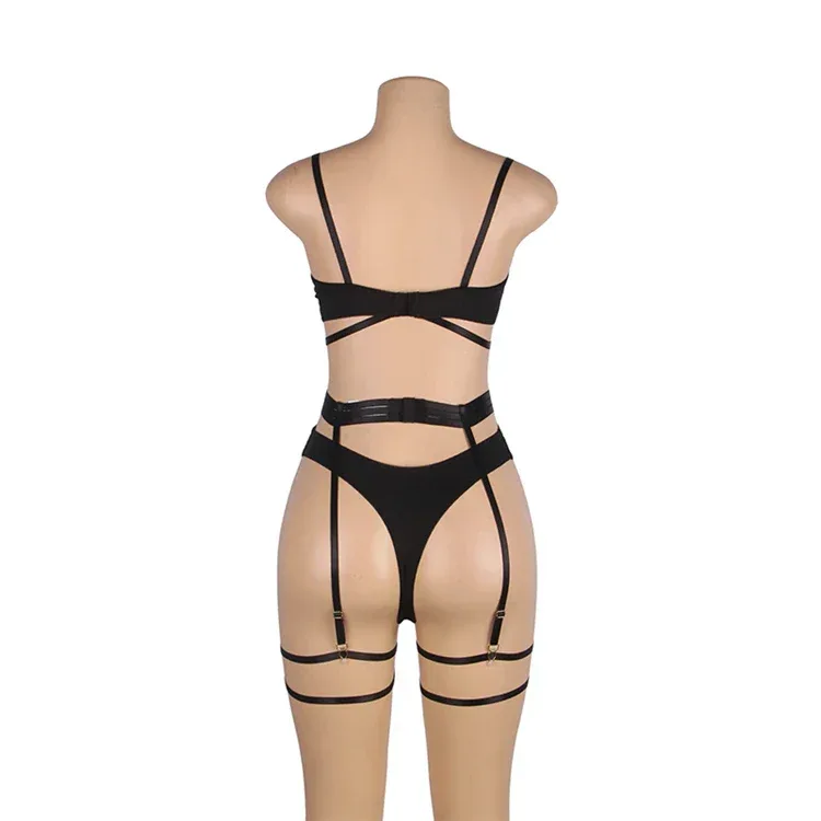 Comeondear Women Suspender Elastic Strap Intimate Underwear Black Plus Size Lingerie Belt Briefs Sexual Mesh Garter Bra Panties
