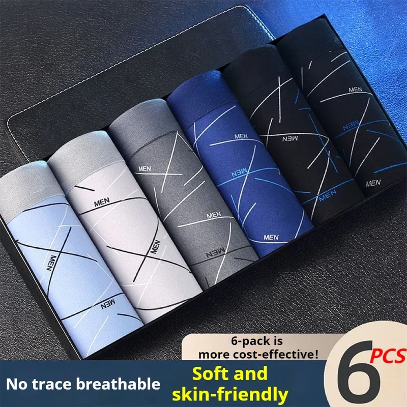 6Pcs Men's Sexy Underwear Boxers Mens Short Soft Comfortable Breathable Fashion Antibacterial Trunks Fitness Running Man Shorts