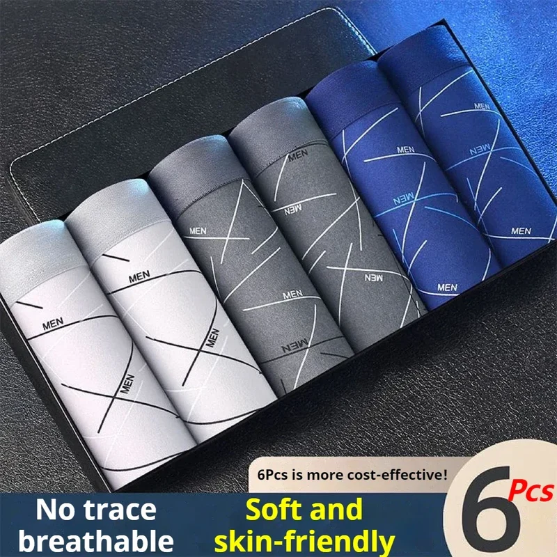 6Pcs Men's Sexy Underwear Boxers Mens Short Soft Comfortable Breathable Fashion Antibacterial Trunks Fitness Running Man Shorts