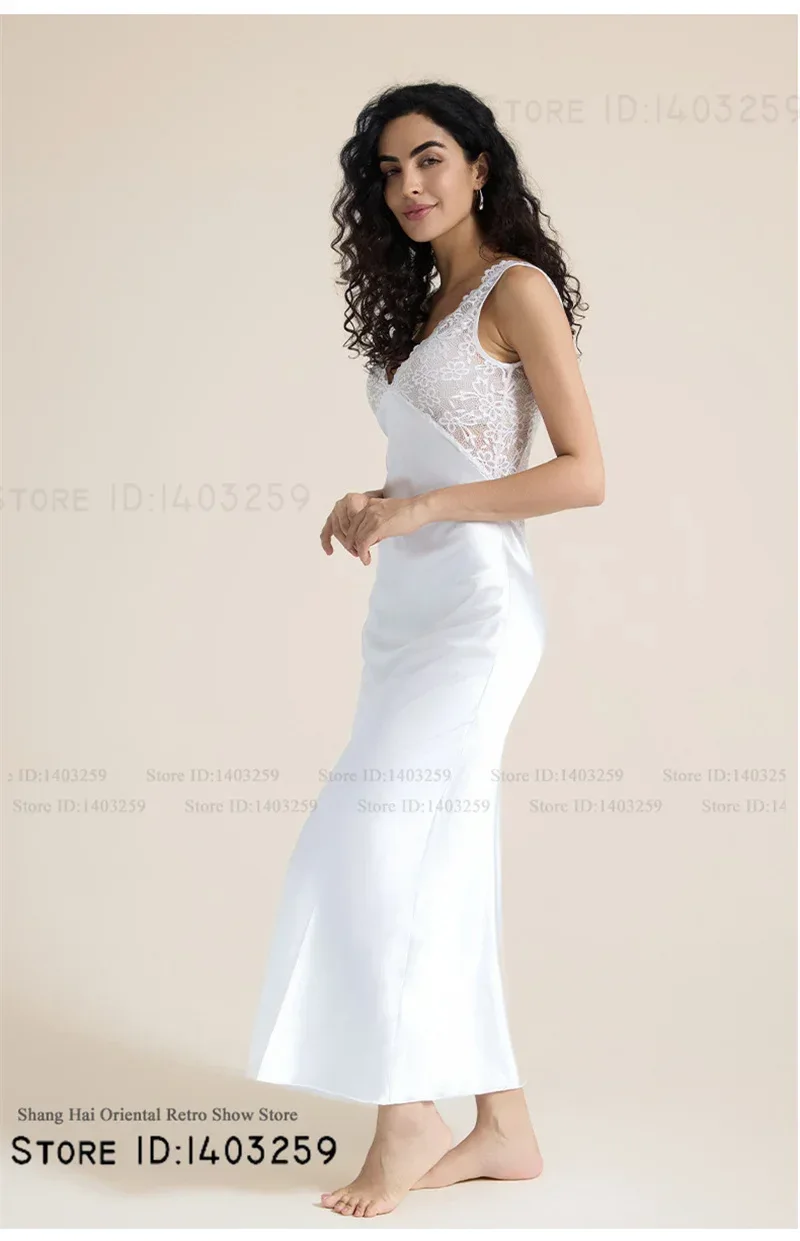 Elegant Female Long Nightgown Sleepwear Sexy Patchwork Lace Backless Nightdress Lingerie Summer New Silk Satin Homewear Nighty