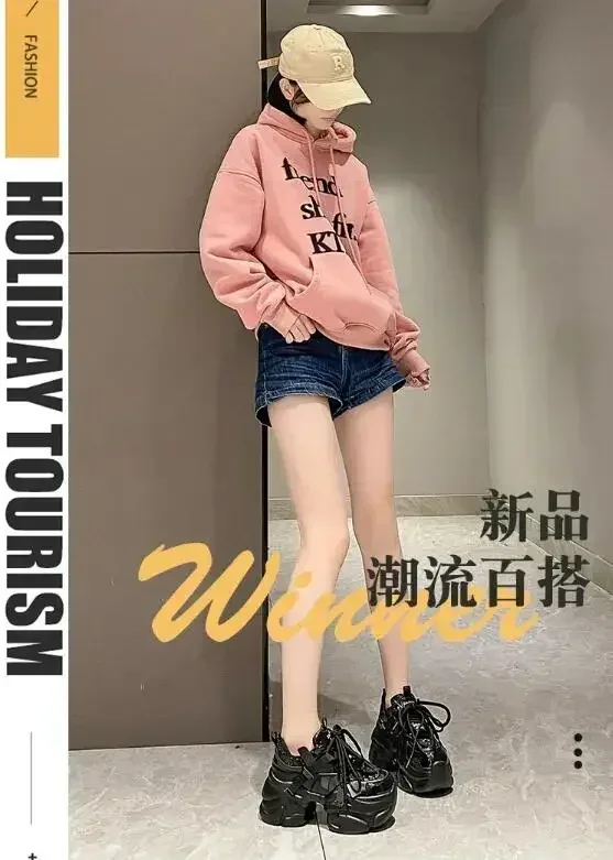 8CM Women Bling Red Chunky Sneakers Winter High Platform Warm Fur Shoes Ladies Wedges Casual Dad Shoes Leather Sports Sneakers