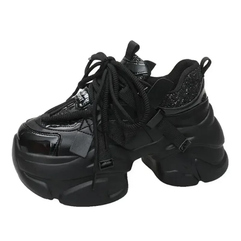 8CM Women Bling Red Chunky Sneakers Winter High Platform Warm Fur Shoes Ladies Wedges Casual Dad Shoes Leather Sports Sneakers