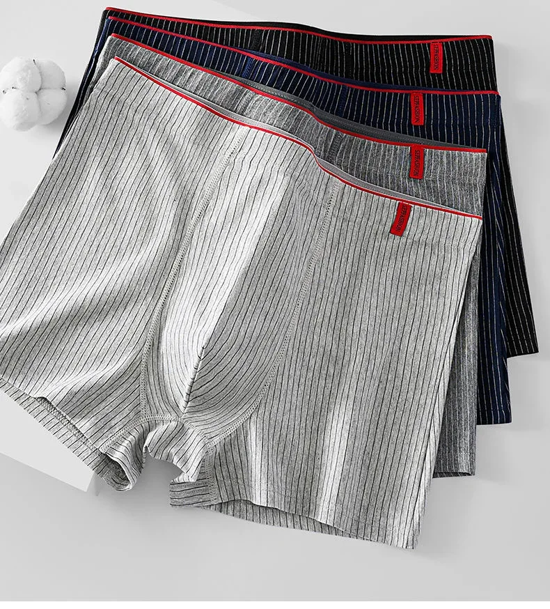 4 pieces of men's boxer underwear Soft, breathable and comfortable men's briefs Striped trendy personality casual loose boxers