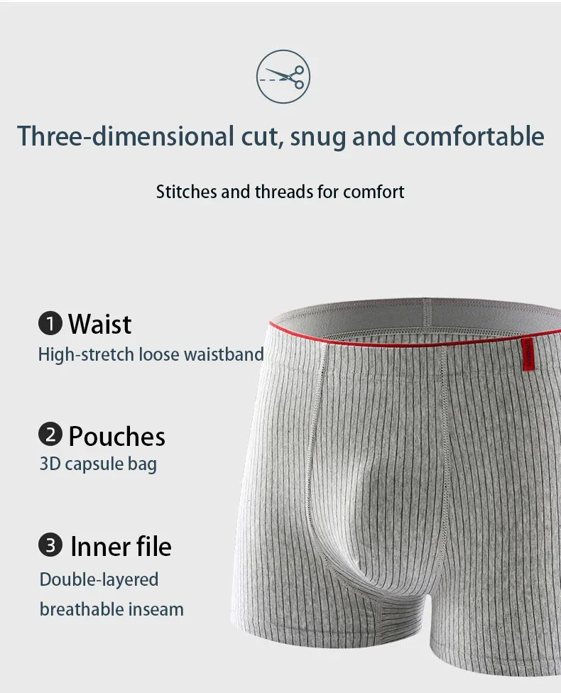 4 pieces of men's boxer underwear Soft, breathable and comfortable men's briefs Striped trendy personality casual loose boxers