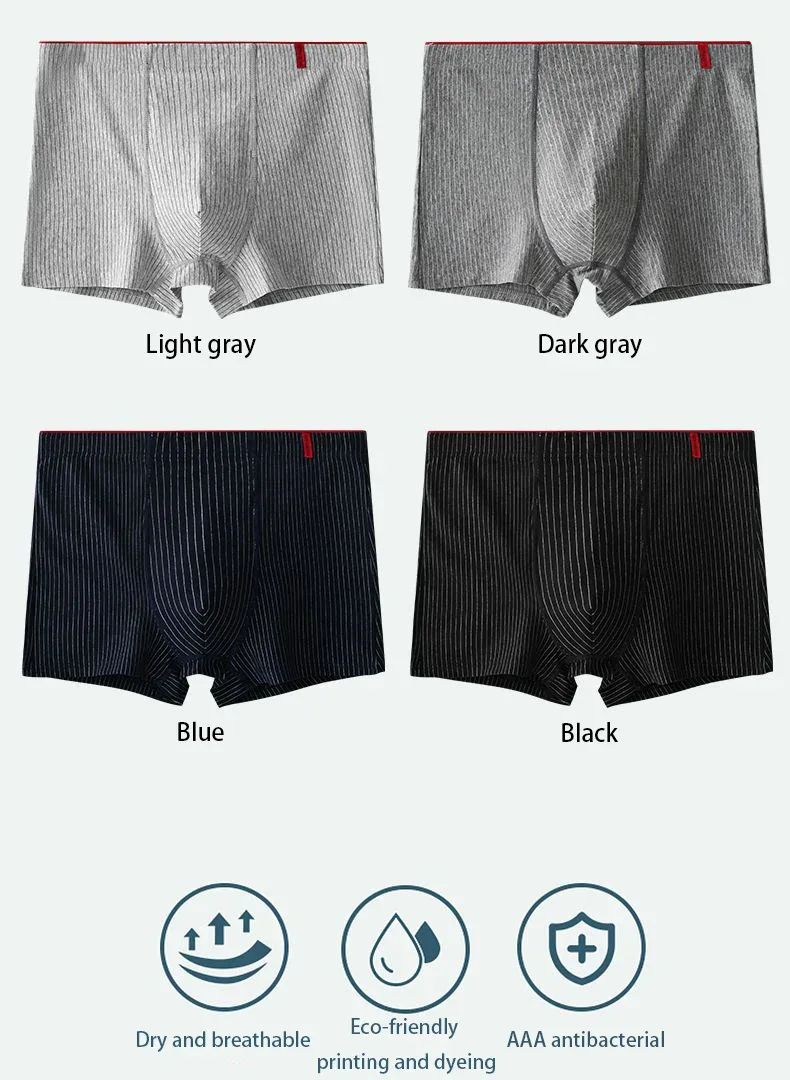 4 pieces of men's boxer underwear Soft, breathable and comfortable men's briefs Striped trendy personality casual loose boxers