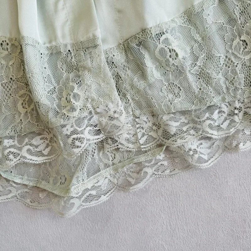 Green Robe Elegant Hem Lace Trim Bathrobe Gown Sleepwear Women Rayon Homewear Intimate Lingerie Bride Wedding Robe Loungewear