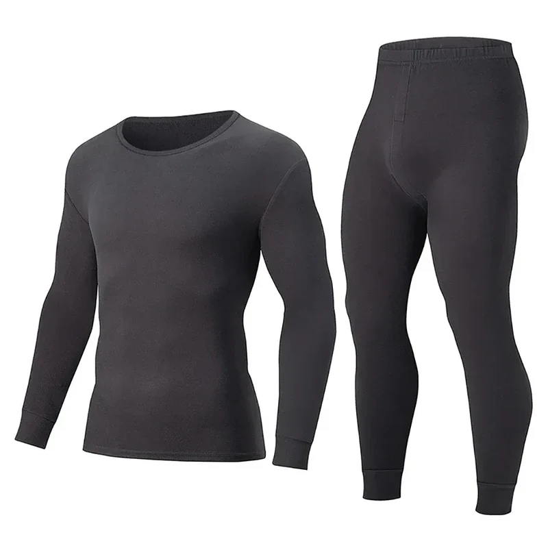 2-piece Autumn And Winter Men's Solid Color Simple and Versatile Round Neck Warm Underwear Set Comfortable Youth Home Clothes