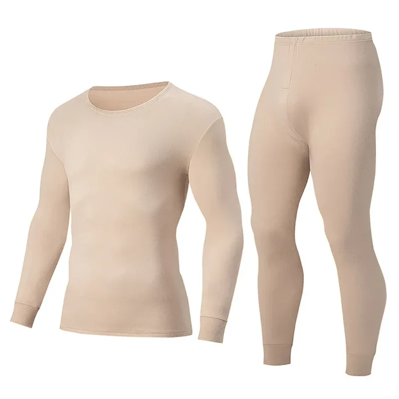 2-piece Autumn And Winter Men's Solid Color Simple and Versatile Round Neck Warm Underwear Set Comfortable Youth Home Clothes