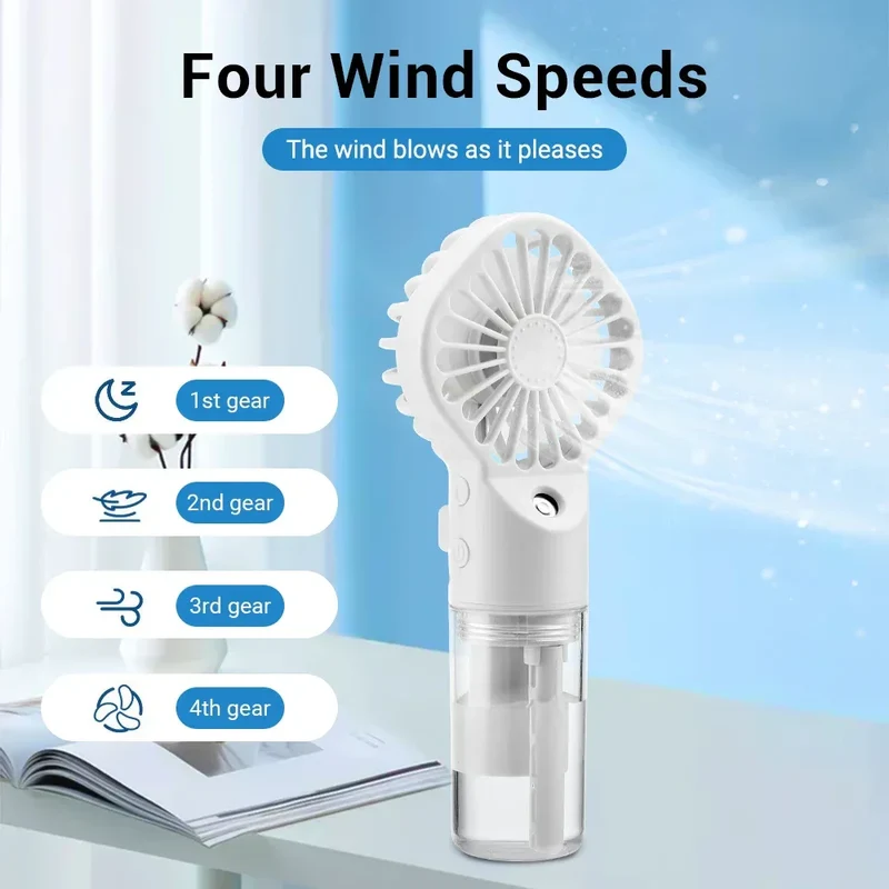 Handheld Mini Quiet Air Cooling Fan Portable Water Mist Fan USB Charging 4 Speed Humidification Spray Fan for Home Office Dorm
