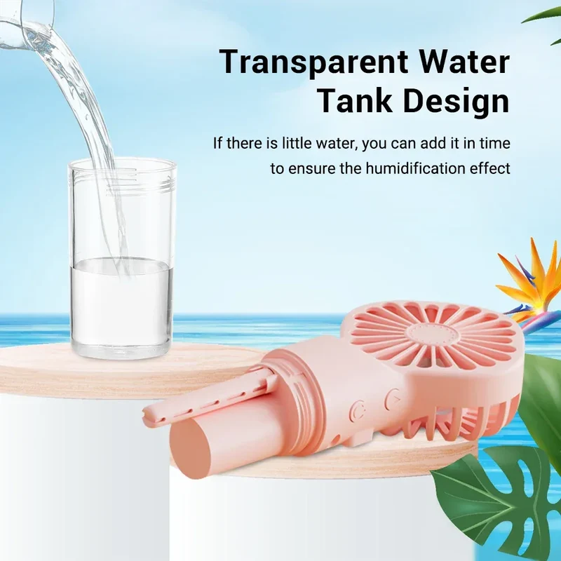 Handheld Mini Quiet Air Cooling Fan Portable Water Mist Fan USB Charging 4 Speed Humidification Spray Fan for Home Office Dorm