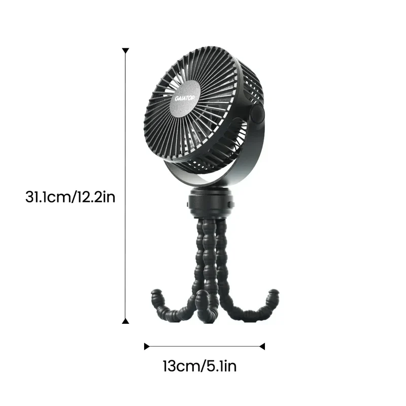 Battery Operated Small Clip on Fan, Detachable 3 Speed Rechargeable 360° Rotate Flexible Tripod Cooling Fan for Car Seat Crib
