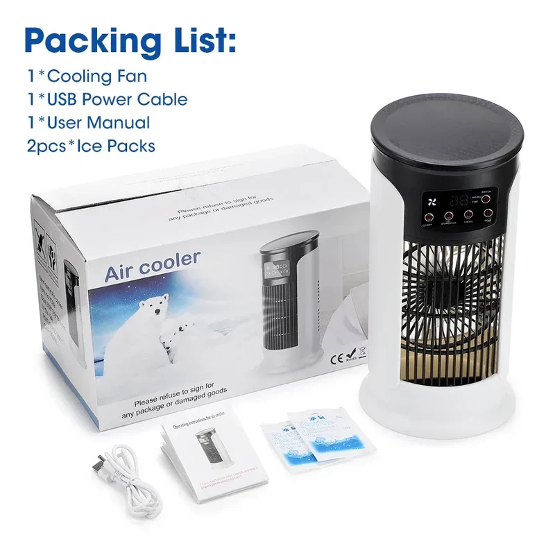 Air Conditioner Portable Desktop Air Cooler Fan with LED Night Light & Humidifier, Mini Mist Cooling Fan for Office Home