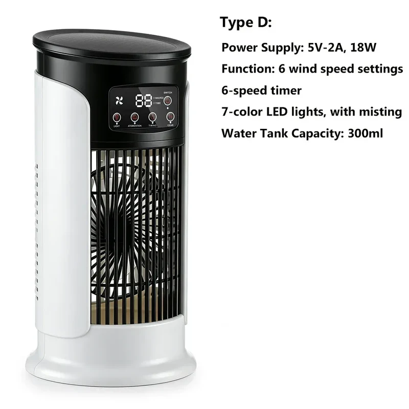 Air Conditioner Portable Desktop Air Cooler Fan with LED Night Light & Humidifier, Mini Mist Cooling Fan for Office Home