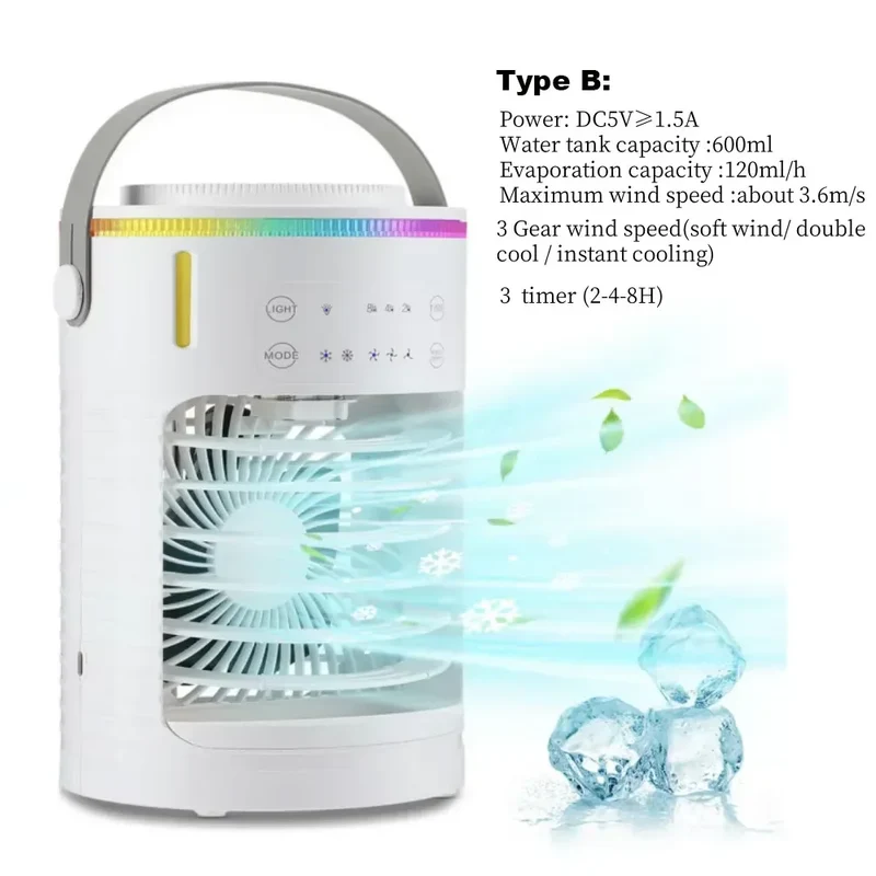 Air Conditioner Portable Desktop Air Cooler Fan with LED Night Light & Humidifier, Mini Mist Cooling Fan for Office Home