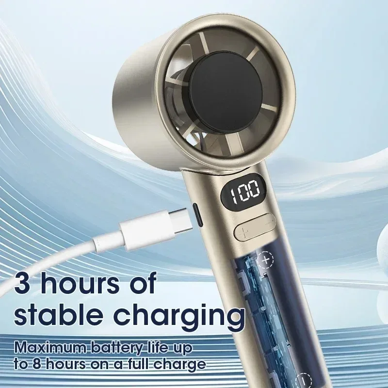 Mini Handheld Fan Mute Handheld Fan 4 Speeds Adjustment Air Calculating Fan With Power Display Portable Handheld Fan