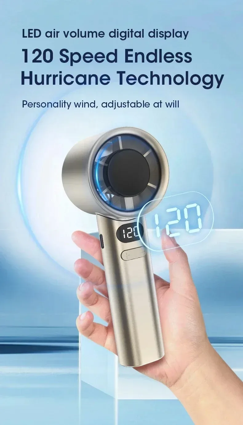 Mini Handheld Fan Mute Handheld Fan 4 Speeds Adjustment Air Calculating Fan With Power Display Portable Handheld Fan