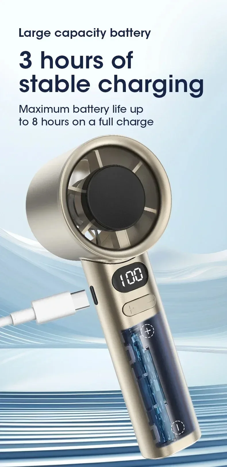 Mini Handheld Fan Mute Handheld Fan 4 Speeds Adjustment Air Calculating Fan With Power Display Portable Handheld Fan