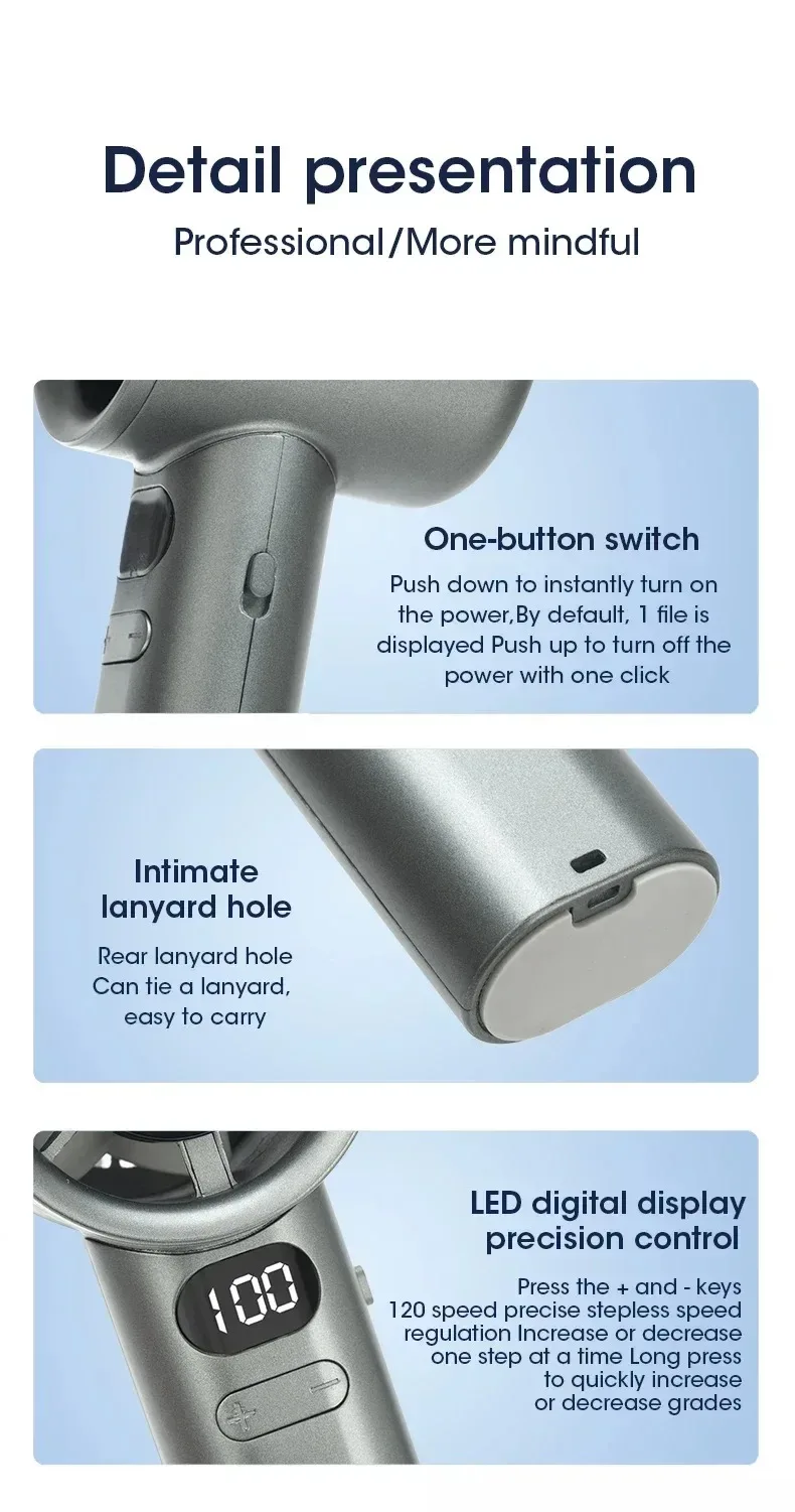 Mini Handheld Fan Mute Handheld Fan 4 Speeds Adjustment Air Calculating Fan With Power Display Portable Handheld Fan