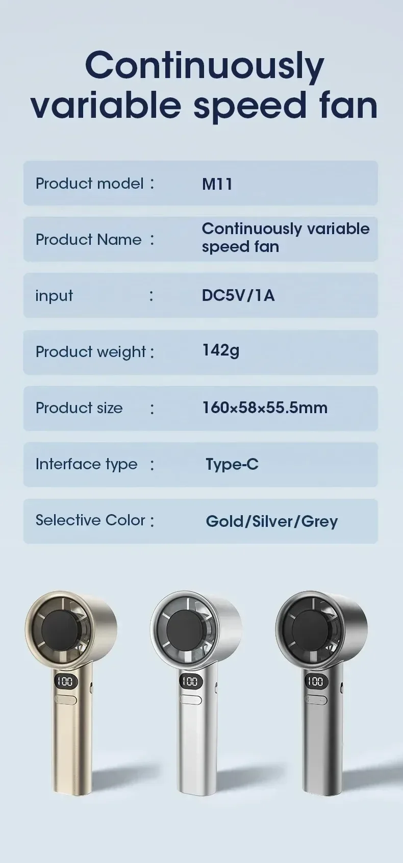 Mini Handheld Fan Mute Handheld Fan 4 Speeds Adjustment Air Calculating Fan With Power Display Portable Handheld Fan