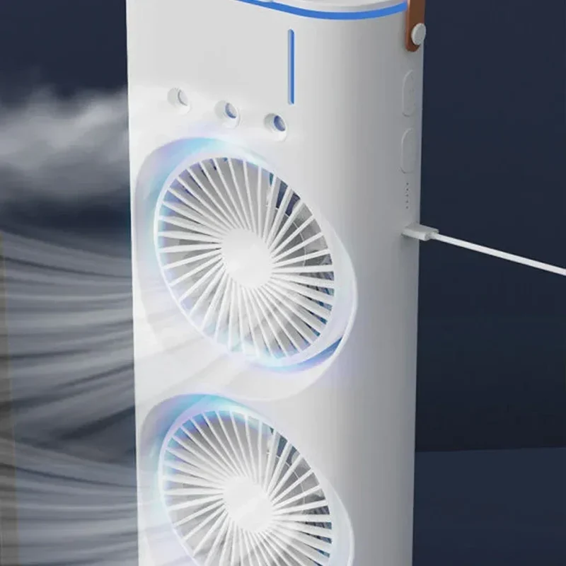 New USB Portable Dual Fan Air Cooler High-Power Desktop Fan with Cooling Mist Humidifier for Office Dormitory Home Use