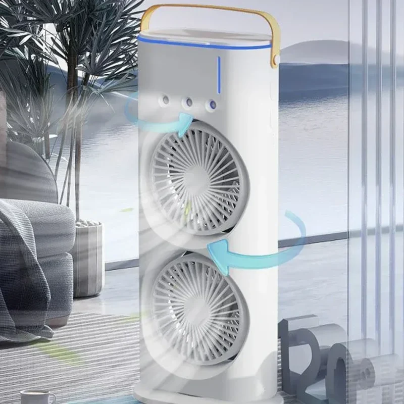 New USB Portable Dual Fan Air Cooler High-Power Desktop Fan with Cooling Mist Humidifier for Office Dormitory Home Use