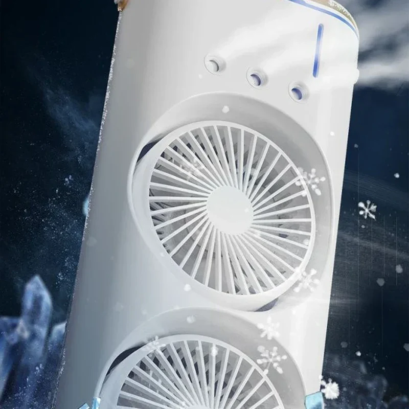New USB Portable Dual Fan Air Cooler High-Power Desktop Fan with Cooling Mist Humidifier for Office Dormitory Home Use