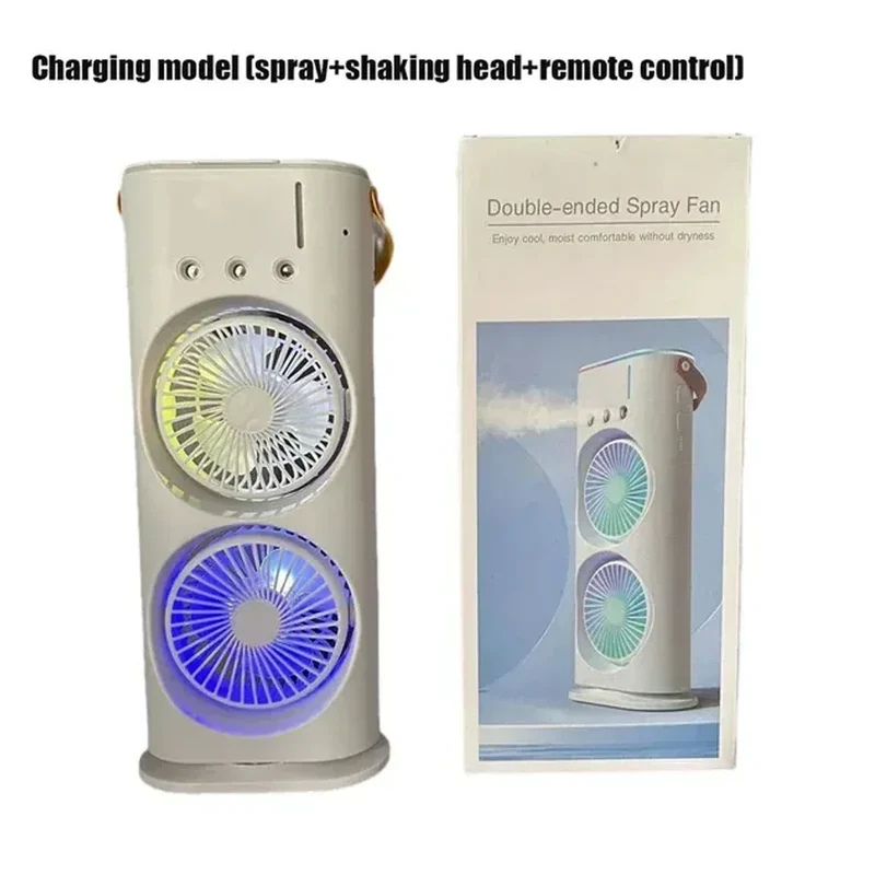 New USB Portable Dual Fan Air Cooler High-Power Desktop Fan with Cooling Mist Humidifier for Office Dormitory Home Use