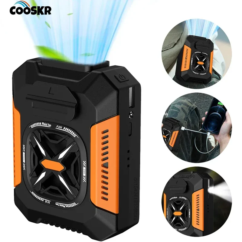 Waist Fan 5000mAh Rechargeable Portable Bladeless Air Conditioner Fan Outdoor Sport Waist Clip Fan with Power Bank Flashlight