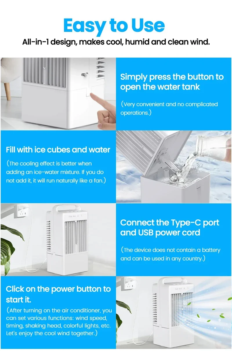 Small Electric Fan with Water and Ice Office Air Conditioning Fan Air-conditioning Fan Desktop USB Portable for Home Bedroom