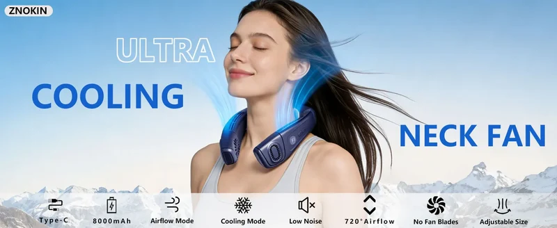 2026 New Upgrade Neck Air Conditioner Fan Instant Cooling With Cooling Plate, Bladeless, 8000mAh Operated Wearable Rechargeable