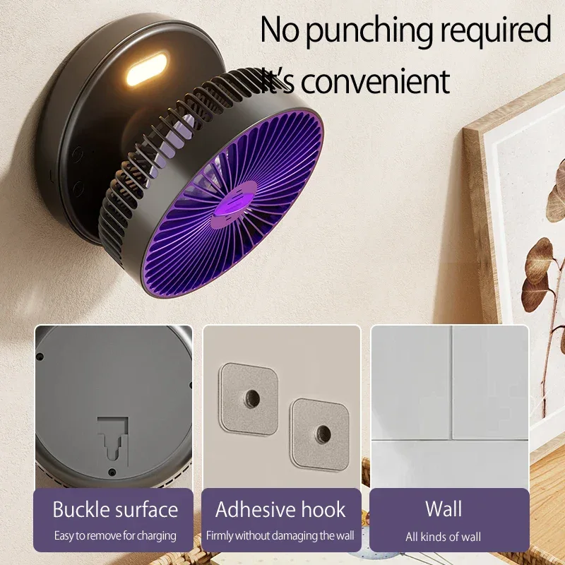 New 5000mAh Rechargeable 3IN1 Multifunctional Portable Fan Wall Mounted Fan 90° Folding Fan 4 Gears With Warm Night Light