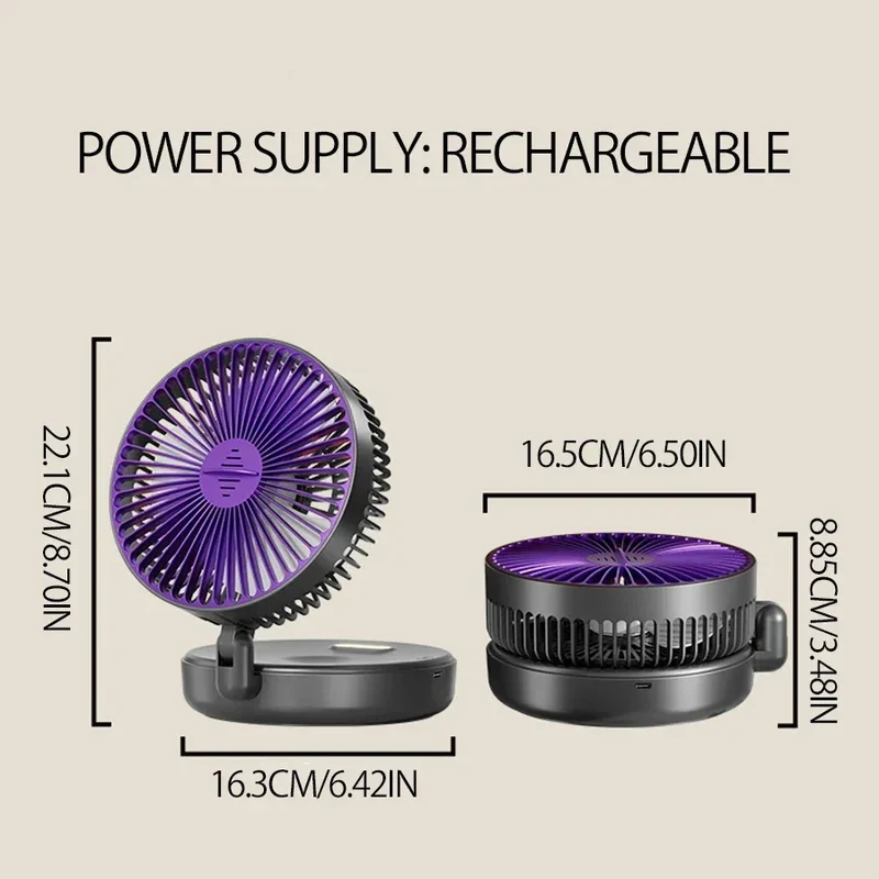 New 5000mAh Rechargeable 3IN1 Multifunctional Portable Fan Wall Mounted Fan 90° Folding Fan 4 Gears With Warm Night Light