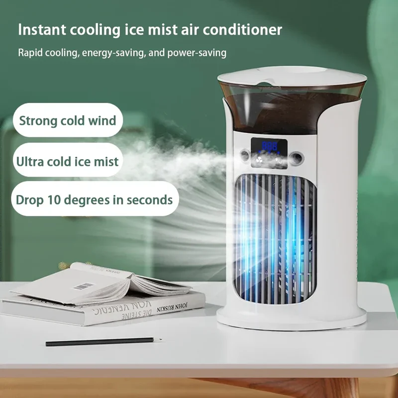 Portable Rechargeable Quiet Cool Air Fan with Humidifier, Desktop Air Conditioner, Water/Ice Cooling Cooling Fan For Office/Home