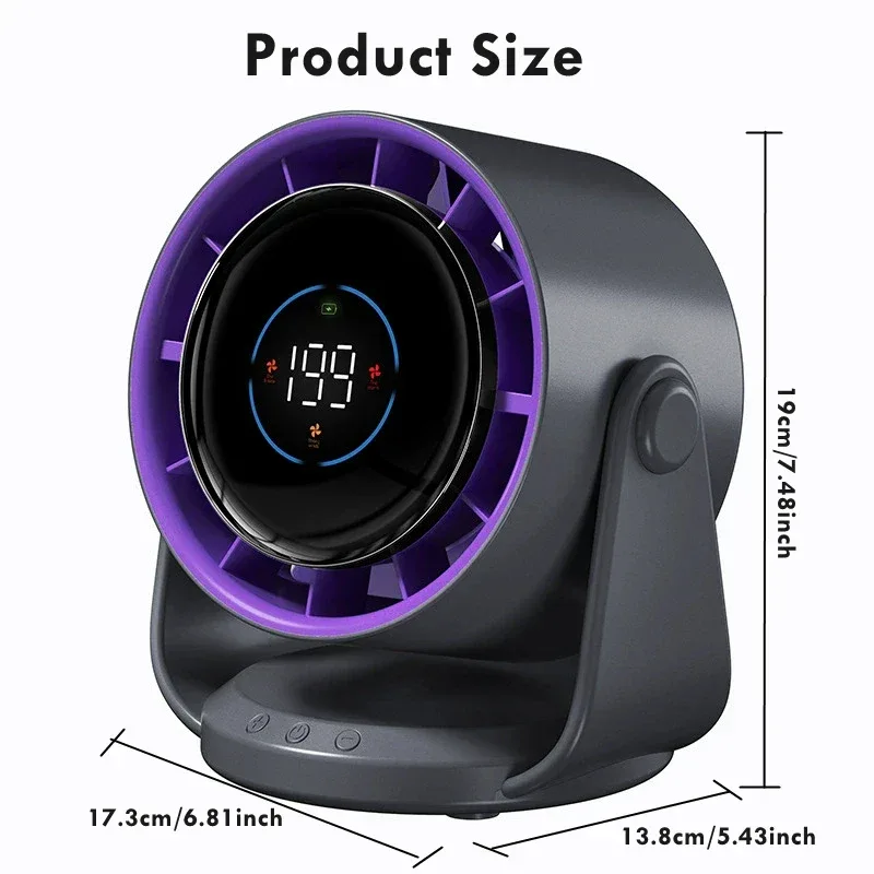 Rechargeable Portable Desktop Fan Digital Multi-Speed Cooling Fan for Indoor Outdoor Home Office Use