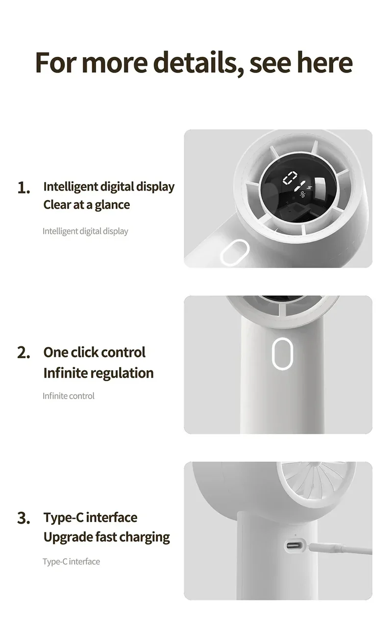 2025 New 3000mAh 100 Gears High Speed Fan Mini Air Conditioner Portable Fan Air Cooler with LED Display Screen Super Cool Wind