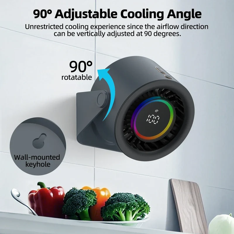 GOOJODOQ Desktop Fan 4000mAh Silent Adjustable Speed Air Circulation Fan 100 Speeds with Digital Display Wall Mountable