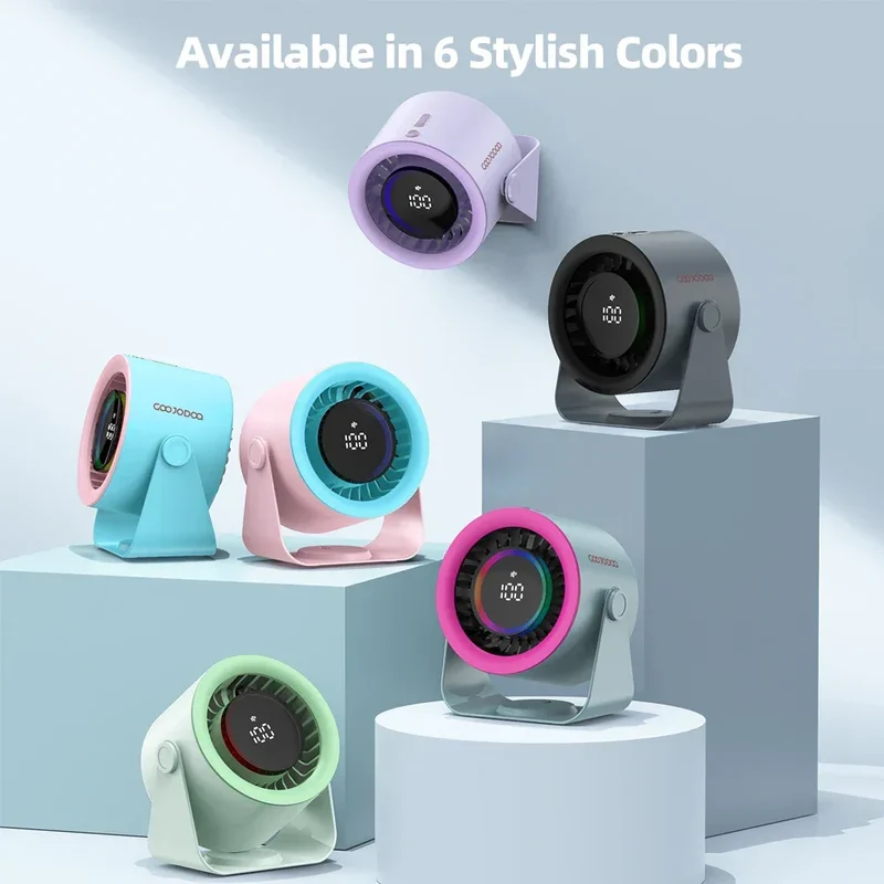 GOOJODOQ Desktop Fan 4000mAh Silent Adjustable Speed Air Circulation Fan 100 Speeds with Digital Display Wall Mountable