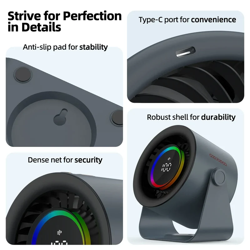 GOOJODOQ Desktop Fan 4000mAh Silent Adjustable Speed Air Circulation Fan 100 Speeds with Digital Display Wall Mountable