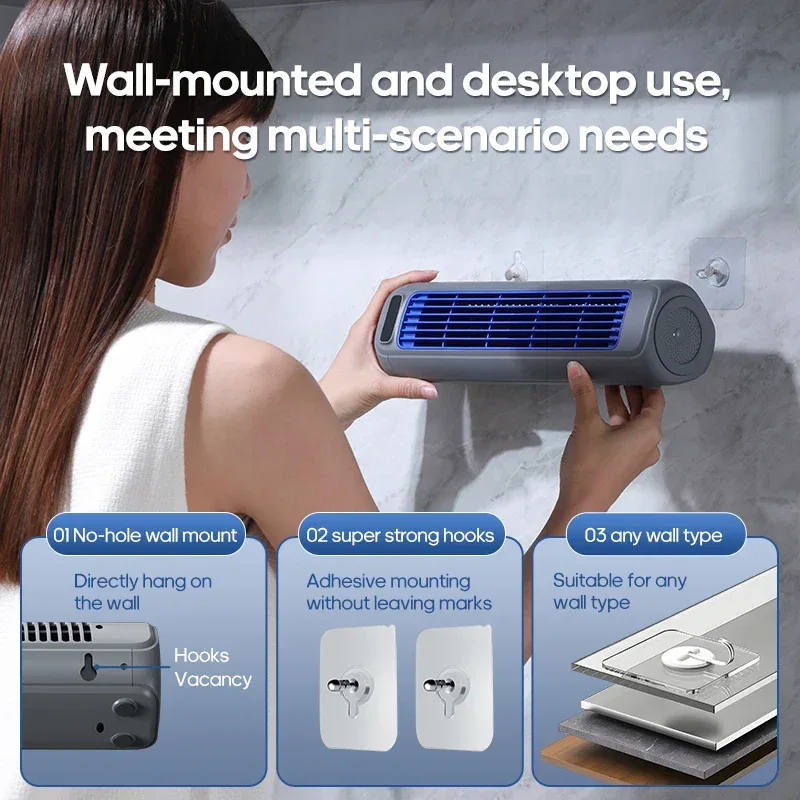 Portable Household Quiet Tower Fan 3 Speeds Wall Mounted Air Conditioning Fan 2000mAh Non-drilling Circulating Fan Room Kitchen