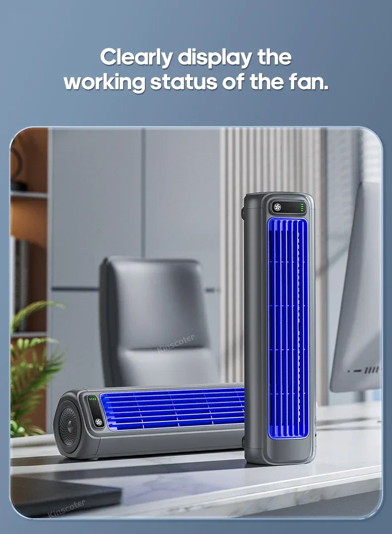 Portable Household Quiet Tower Fan 3 Speeds Wall Mounted Air Conditioning Fan 2000mAh Non-drilling Circulating Fan Room Kitchen
