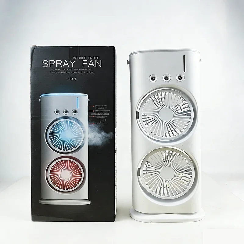 Spray portable water mist fan, summer mini evaporative air cooler, household water-cooling fan with LED lights